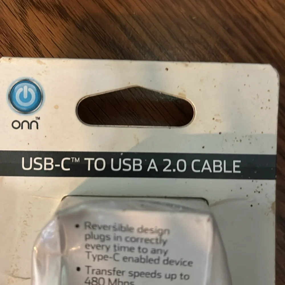 NWT NIP ONN 3 Ft Foot USB-C to USB A 2.0 Cable Type 3 Cable with Reversible Plug